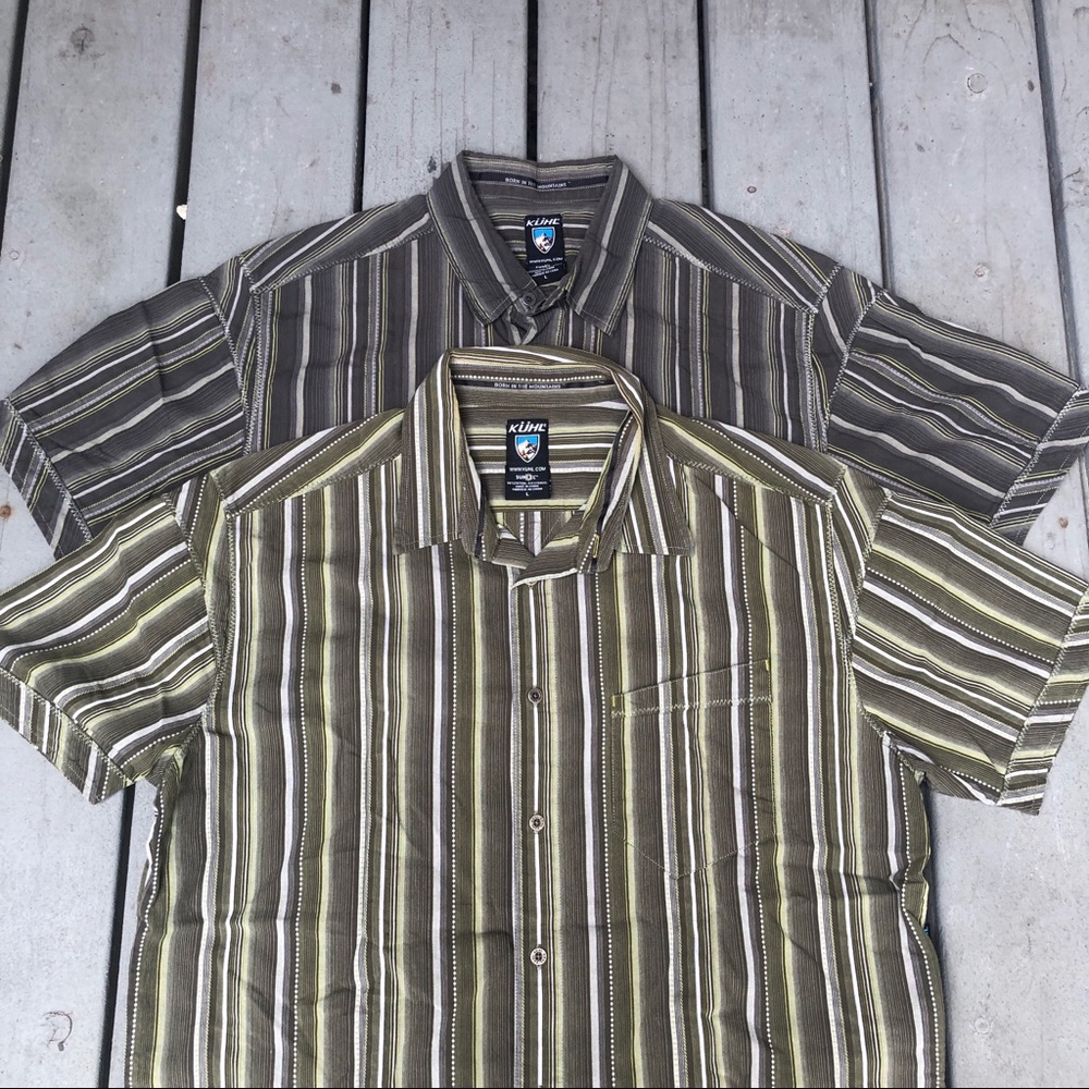 Lot Of 2 Kuhl Suncel Green Stripe Shirts Large